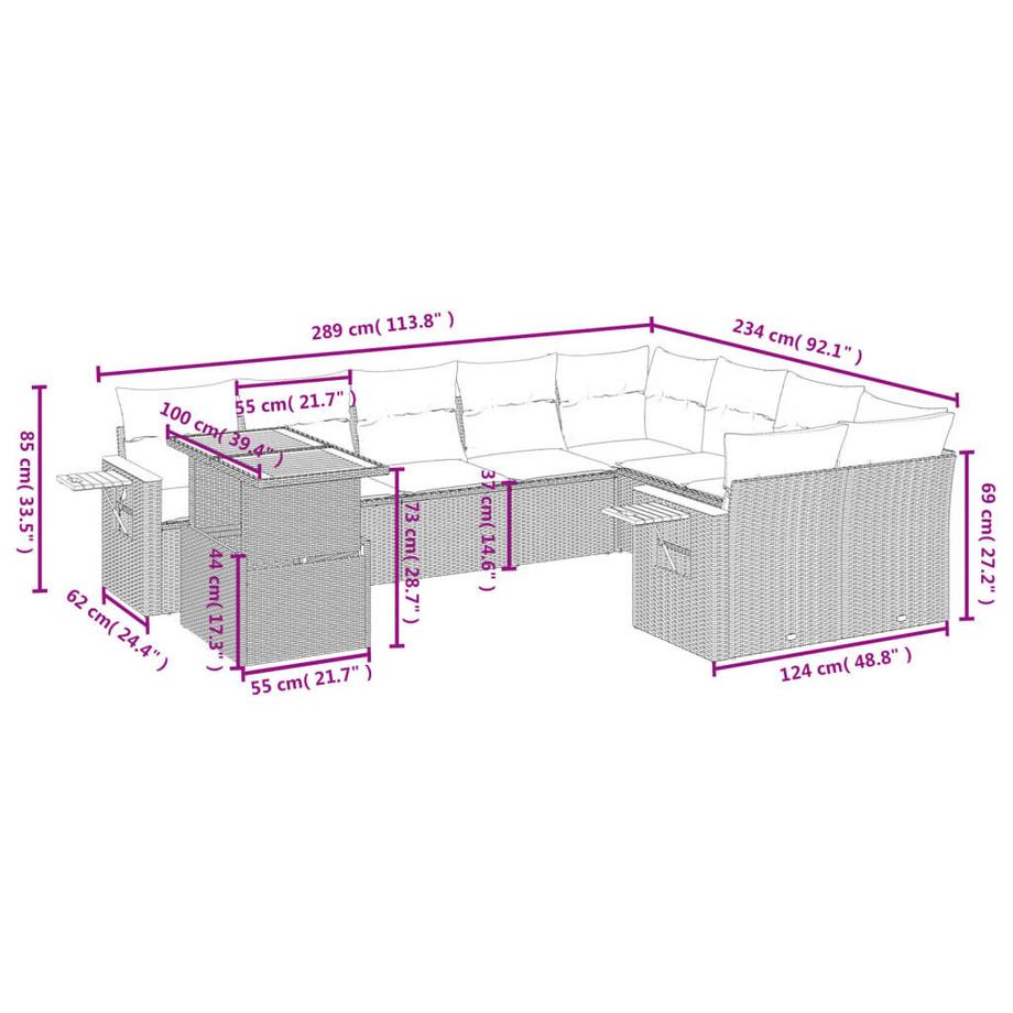 VidaXL set divano da giardino Polirattan  