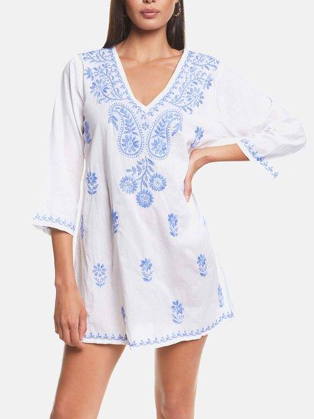 Image of Kurze Bestickte Strandtunika Complementos Unisex Blau S