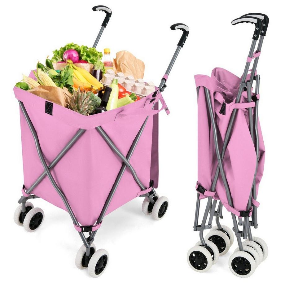 B2X  Chariot de courses pliable à roulettes, capacité 90 L/55 kg, chariot à main avec sac Oxford amovible, rose 