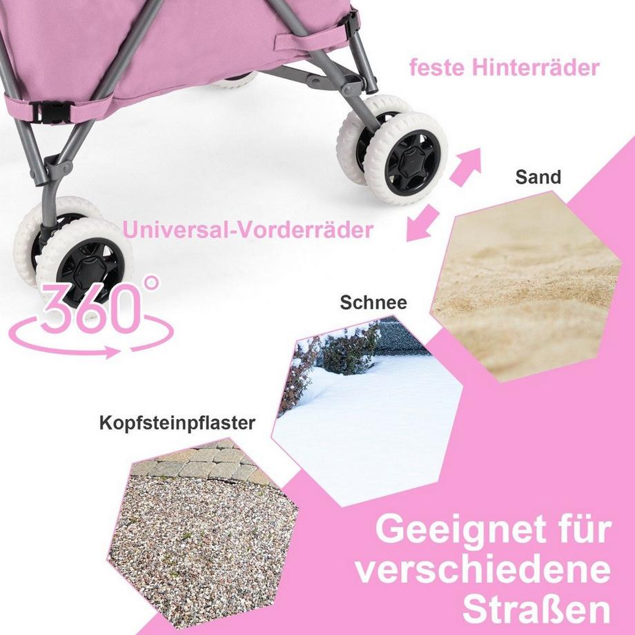 B2X  Chariot de courses pliable à roulettes, capacité 90 L/55 kg, chariot à main avec sac Oxford amovible, rose 