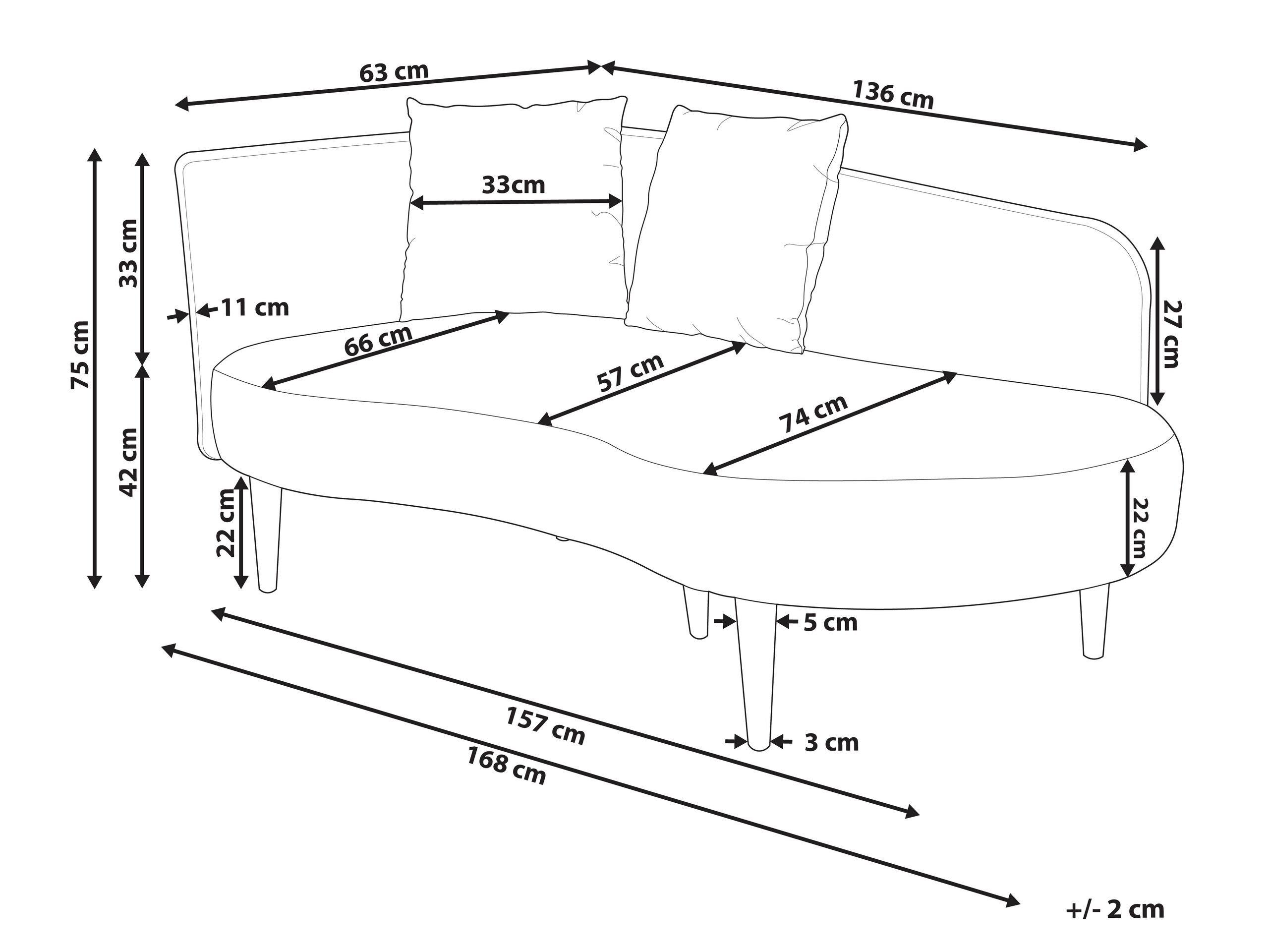 Beliani Chaise longue côté gauche en Velours Moderne CHAUMONT  