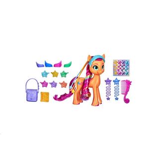 My Little Pony  My Little Pony Una Nuova Genarazione, Sunny Capelli Arcobaleno, pony arancione da 15 cm con treccia arcobaleno e 17 accessori 