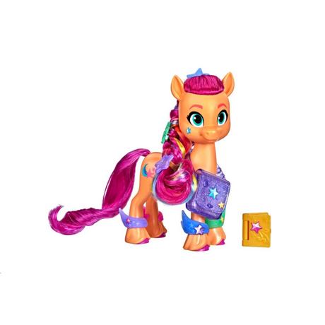 My Little Pony  My Little Pony Una Nuova Genarazione, Sunny Capelli Arcobaleno, pony arancione da 15 cm con treccia arcobaleno e 17 accessori 