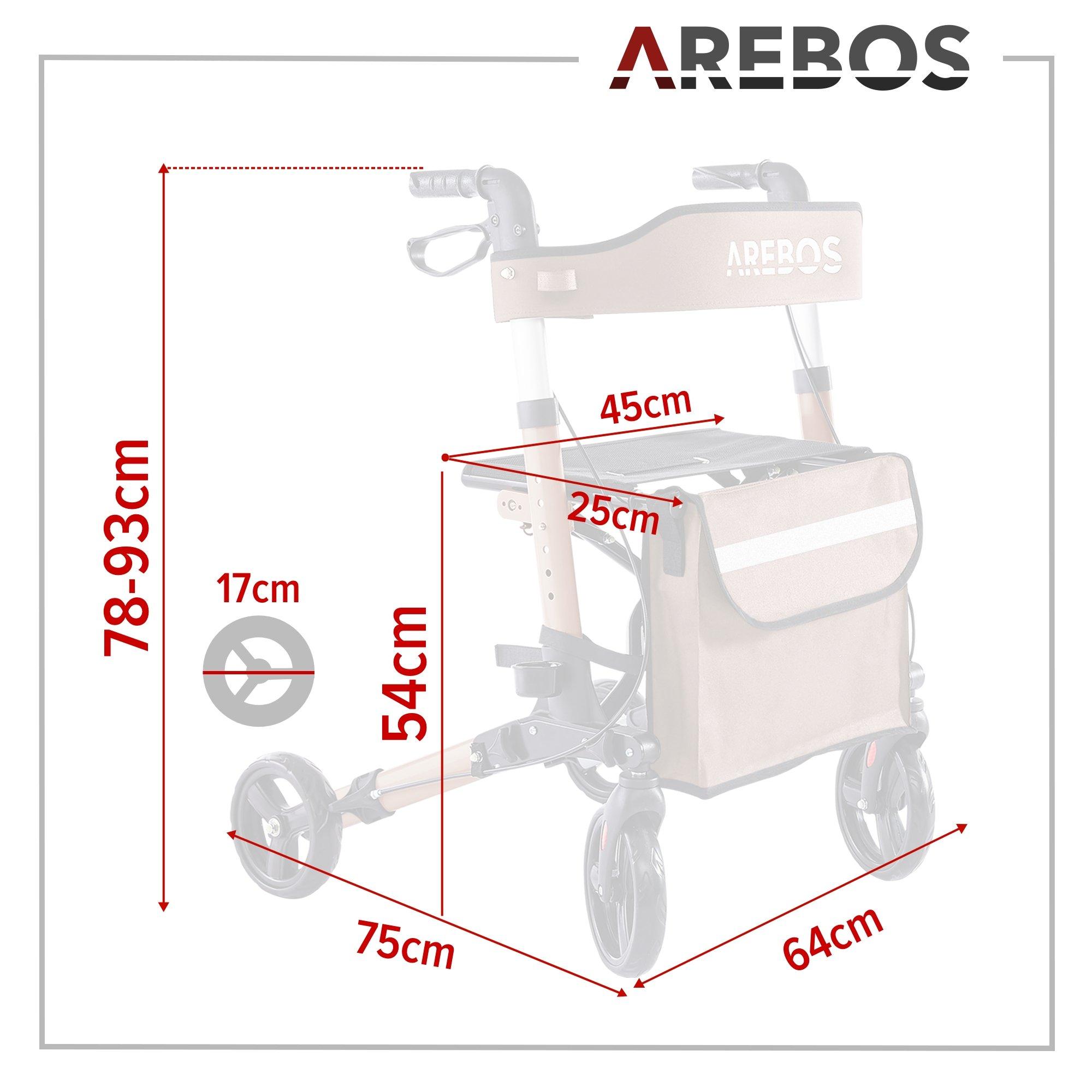 Arebos  Alu Rollator | Klappbar | Leichtgewichtsrollator | 6 Höheneinstellung 