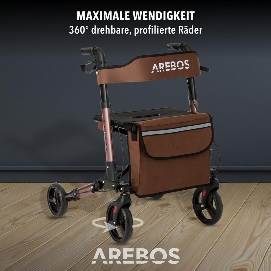Arebos  Alu Rollator | Klappbar | Leichtgewichtsrollator | 6 Höheneinstellung 