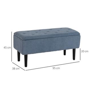 Northio Panca con vano portaoggetti, panca da letto, panca imbottita con coperchio pieghevole, panca a cassapanca, per soggiorno, camera da letto, blu, 95 x 38 x 45 cm  