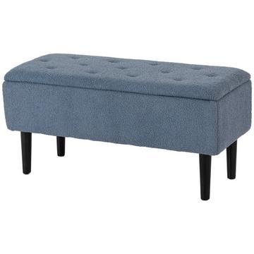 Panca con vano portaoggetti, panca da letto, panca imbottita con coperchio pieghevole, panca a cassapanca, per soggiorno, camera da letto, blu, 95 x 38 x 45 cm