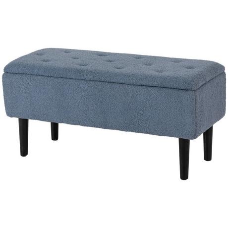 Northio Panca con vano portaoggetti, panca da letto, panca imbottita con coperchio pieghevole, panca a cassapanca, per soggiorno, camera da letto, blu, 95 x 38 x 45 cm  