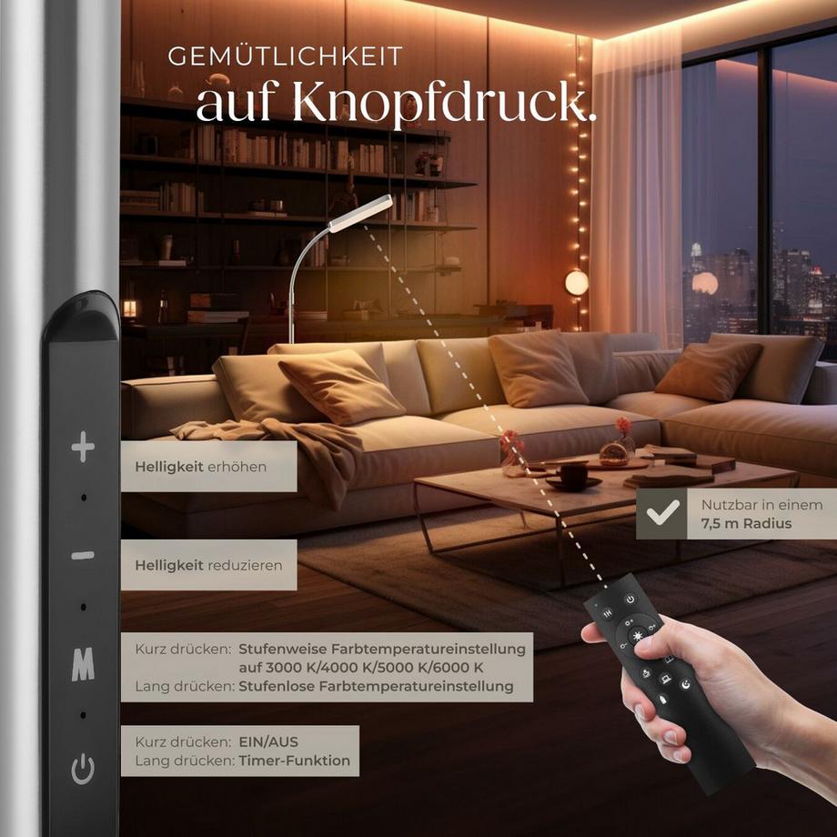 Tectake  Lampadaire PRISMA 5 modes d'éclairage LED 12 W 