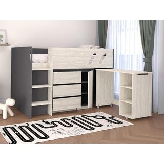 Vente-unique Lit combiné 90 x 190 cm avec bureau et rangements - Coloris : Anthracite et naturel grisé + Matelas - SAGITI  