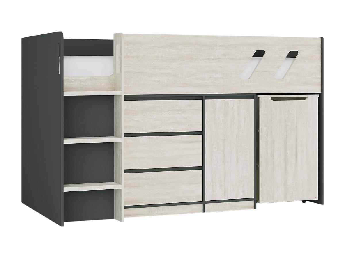 Vente-unique Lit combiné 90 x 190 cm avec bureau et rangements - Coloris : Anthracite et naturel grisé + Matelas - SAGITI  