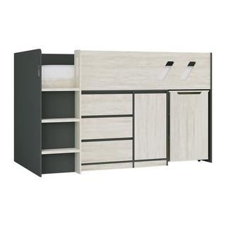 Vente-unique Lit combiné 90 x 190 cm avec bureau et rangements - Coloris : Anthracite et naturel grisé + Matelas - SAGITI  