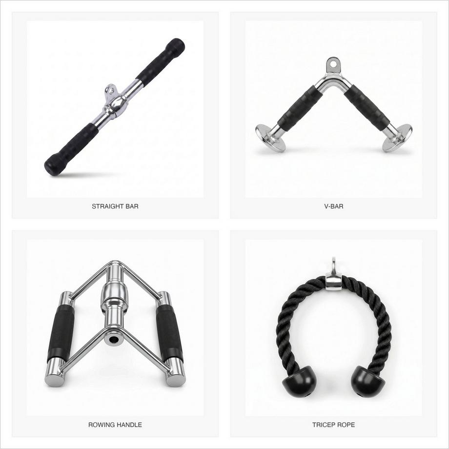 Kabelzug-Aufsatz Set (4-teilig) für den Fitness Seilzugturm Set – 4-teiliges Zubehörpaket für deinen Fitness-Turm