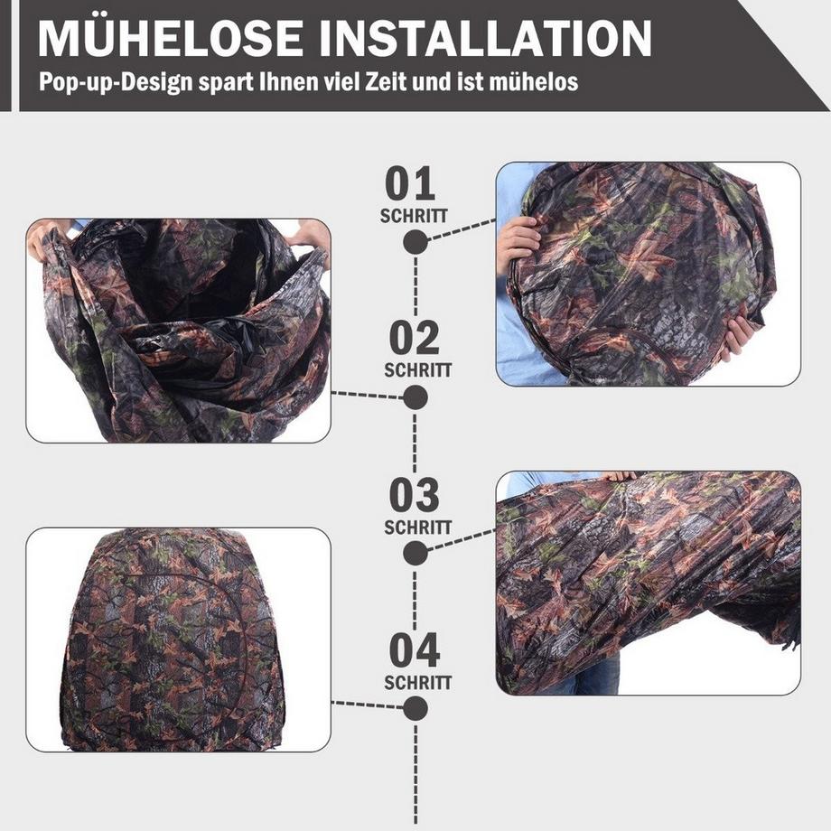 Northio  Tente de chasse design pop up avec vision 360° & sac de transport & sangles de tension pour 2 personnes 