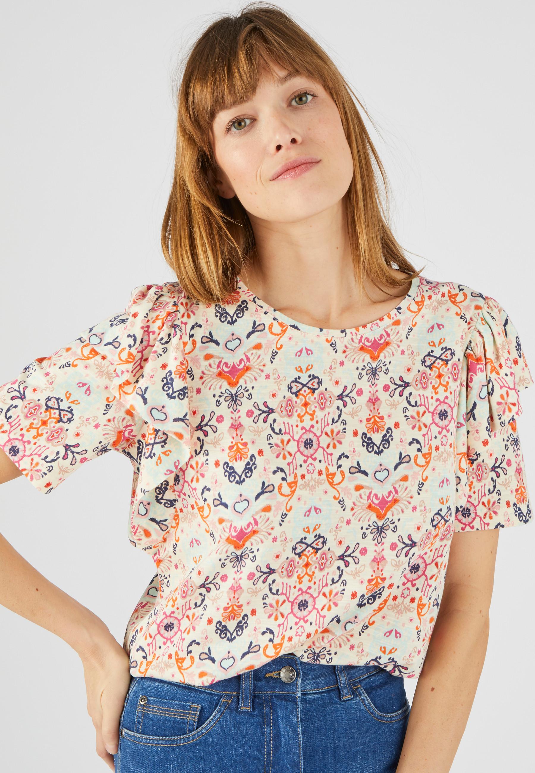 Image of T-shirt Mit Gerüschten Schmetterlingsärmeln Damen Braun 42/44