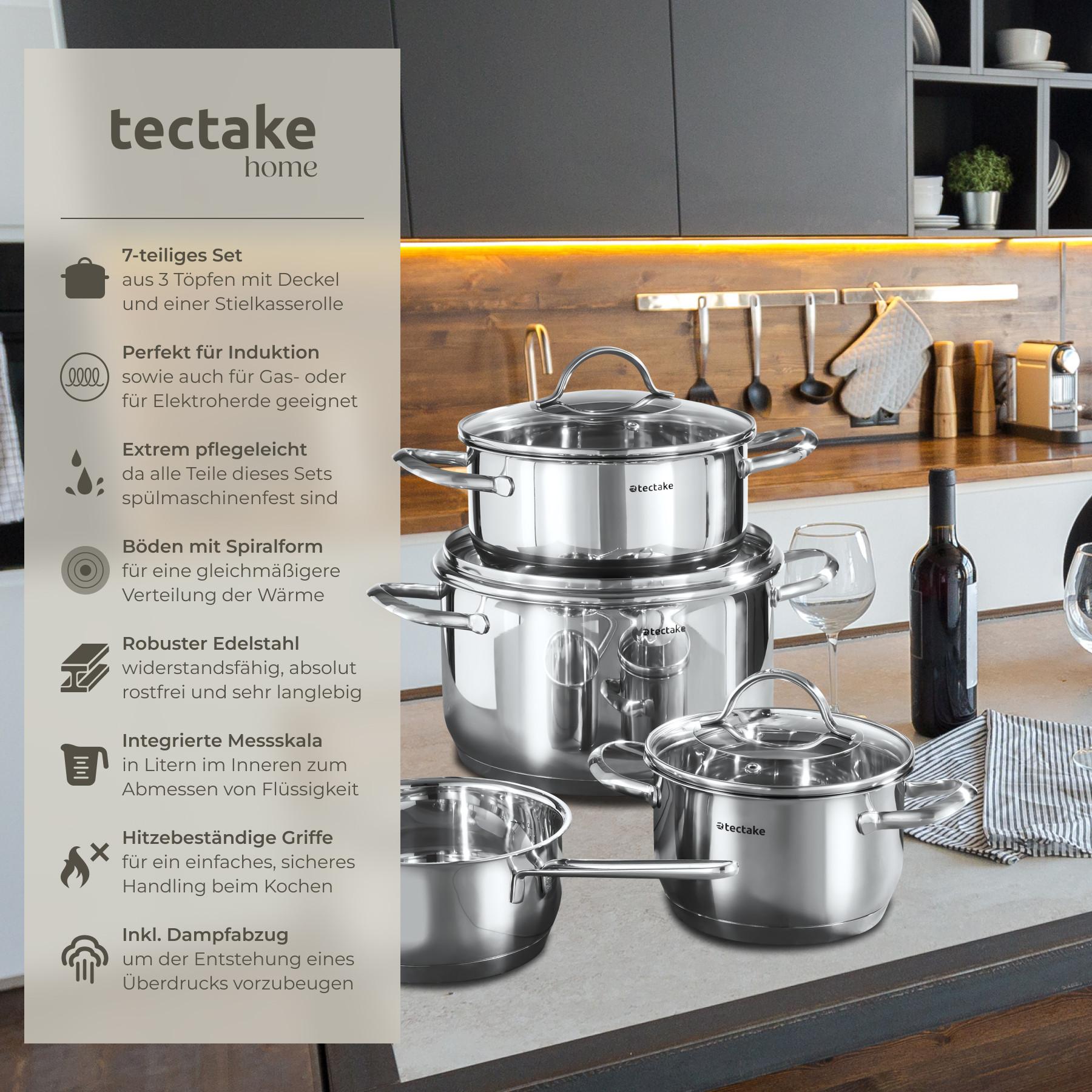 Tectake Batterie de cuisine BOLOGNE en acier inoxydable 7 pièces, pour induction  