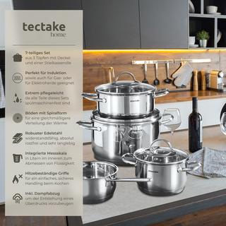 Tectake Kochtopfset Bologna Edelstahl 7-tlg., für Induktion geeignet  