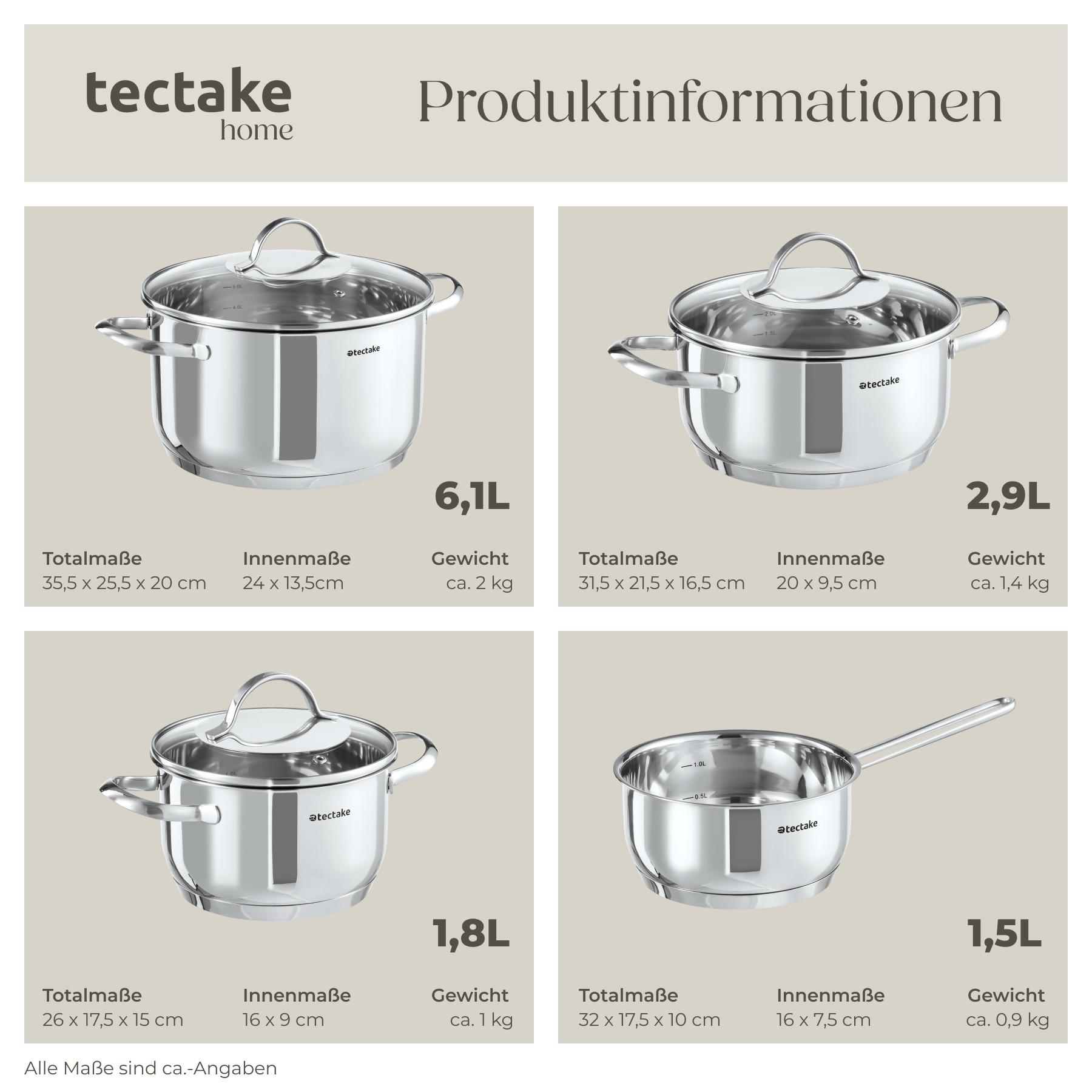 Tectake Kochtopfset Bologna Edelstahl 7-tlg., für Induktion geeignet  