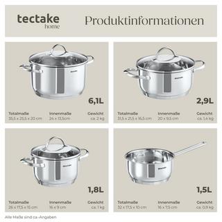 Tectake Batterie de cuisine BOLOGNE en acier inoxydable 7 pièces, pour induction  