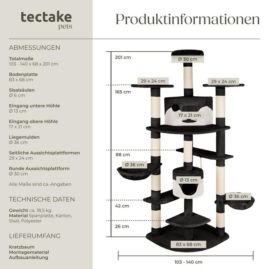 Tectake  Kratzbaum Fippi 201 cm Sisal 