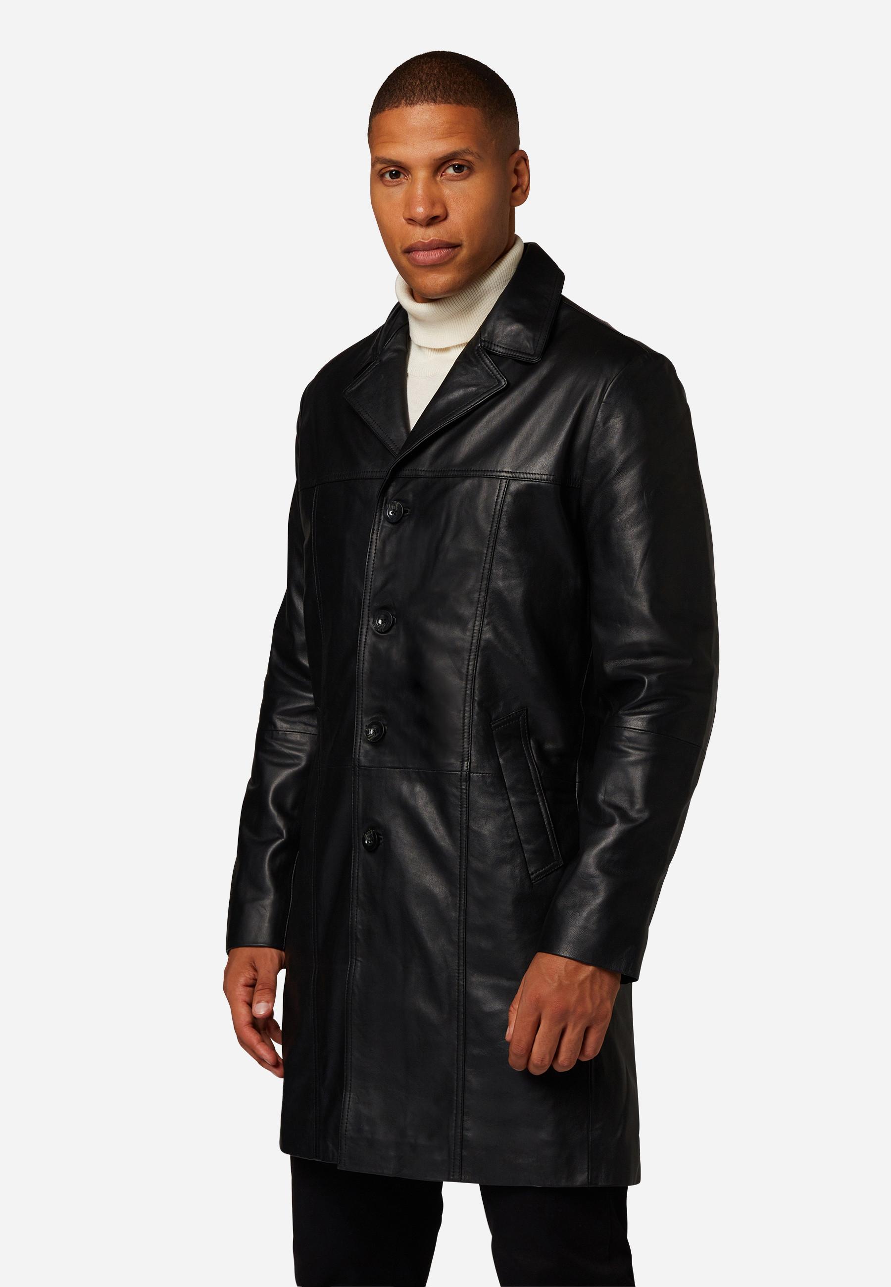 RICANO  Manteau en cuir pour homme Safari, avec fermeture à boutons et col à revers 