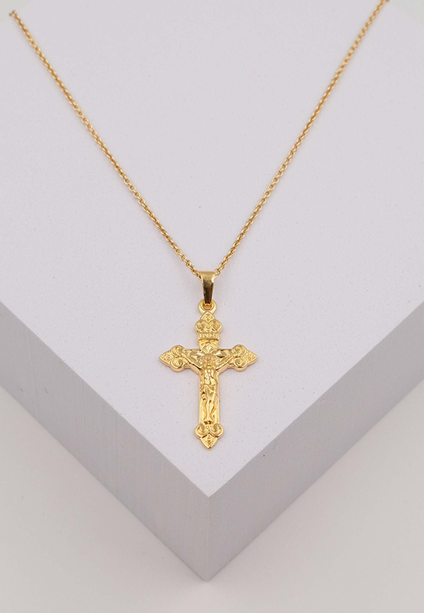 MUAU Schmuck  Anhänger Kreuz Gelbgold 750 mit Christus 34x16mm 