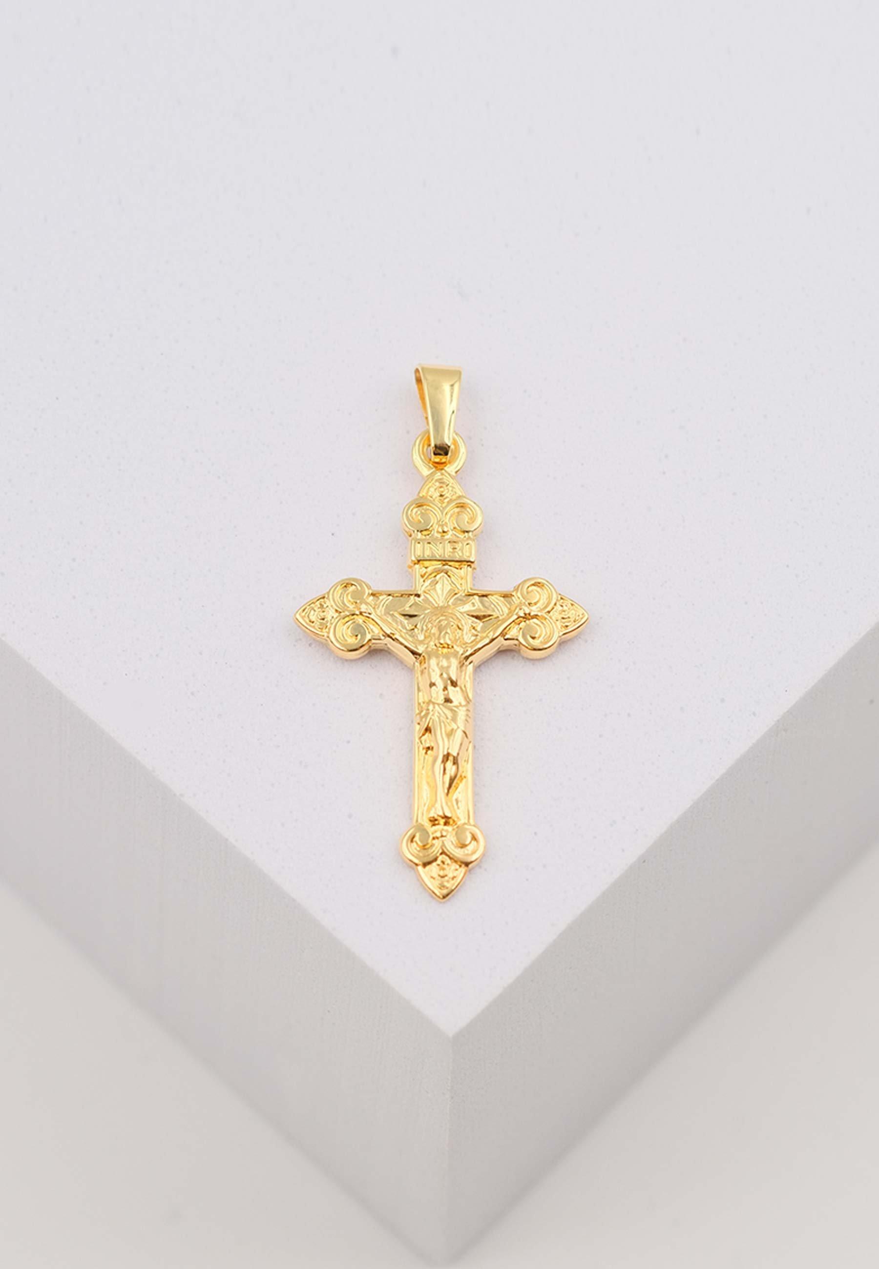 MUAU Schmuck  Pendentif croix or jaune 750 avec Christ 34x16mm 