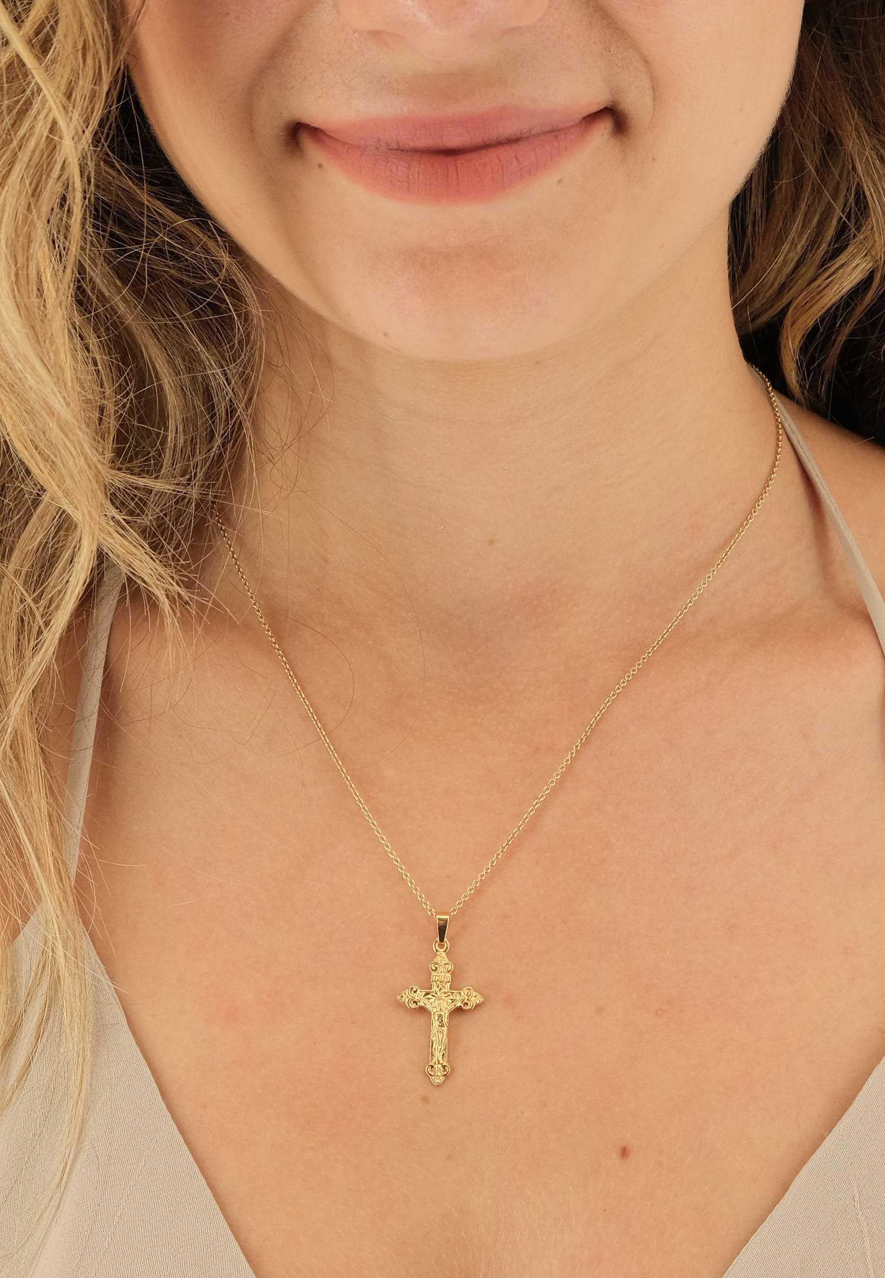 MUAU Schmuck  Pendentif croix or jaune 750 avec Christ 34x16mm 