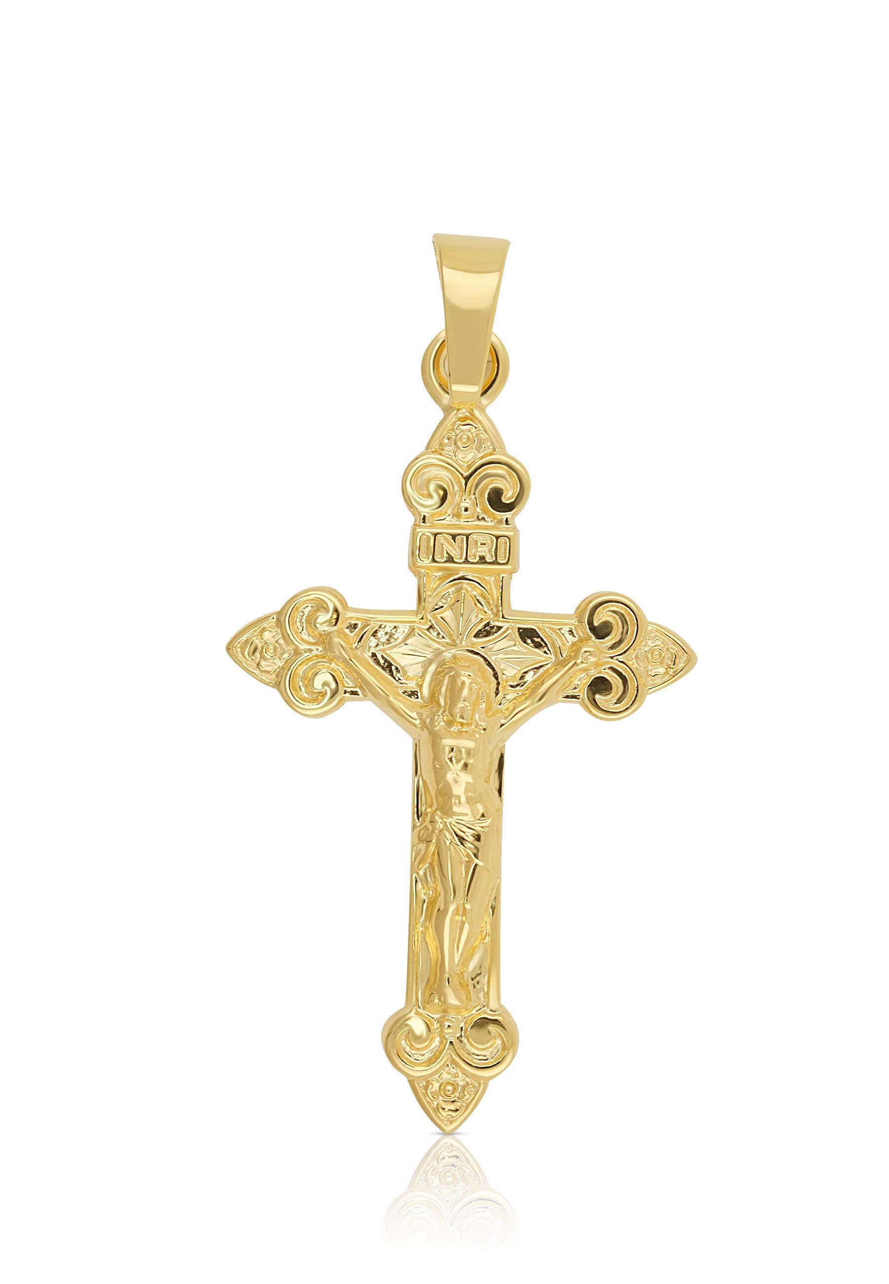 MUAU Schmuck  Anhänger Kreuz Gelbgold 750 mit Christus 34x16mm 