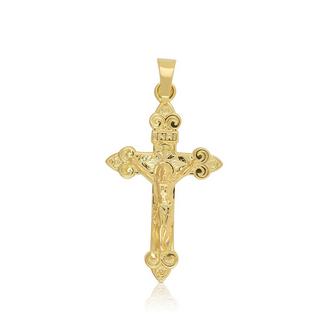 MUAU Schmuck  Anhänger Kreuz Gelbgold 750 mit Christus 34x16mm 