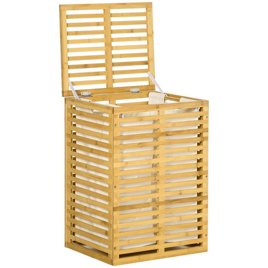 Northio Panier à linge en bambou avec panier à linge de 63 L avec couvercle, sac à linge amovible, tringle, paniers à linge, boîte à linge pour buanderie, chambre à coucher, salle de bain, bois naturel |  