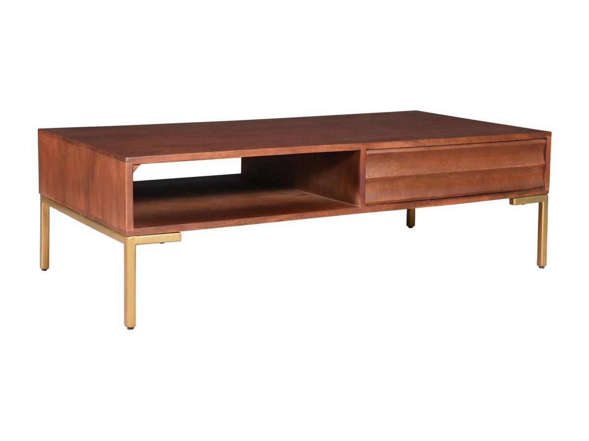 Image of Couchtisch mit 1 Schublade & 1 Ablagefach - Mangoholz & goldfarbenes Metall - Holzfarben dunkel - MAODISA Couchtisch mit 1 Schublade & 1 Ablagefach - Mangoholz & goldfarbenes Metall - Holzfarben dunkel - MAODISA