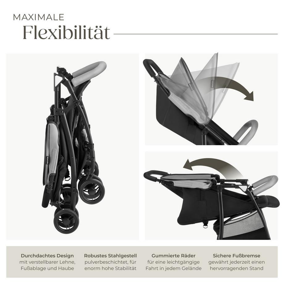 Tectake  Buggy-Kinderwagen Emma klappbar, mit 5-Punkt-Gurt, Bremse und Schutzbügel verstellbare Rückenlehne und Beinablage, faltbares Verdeck 