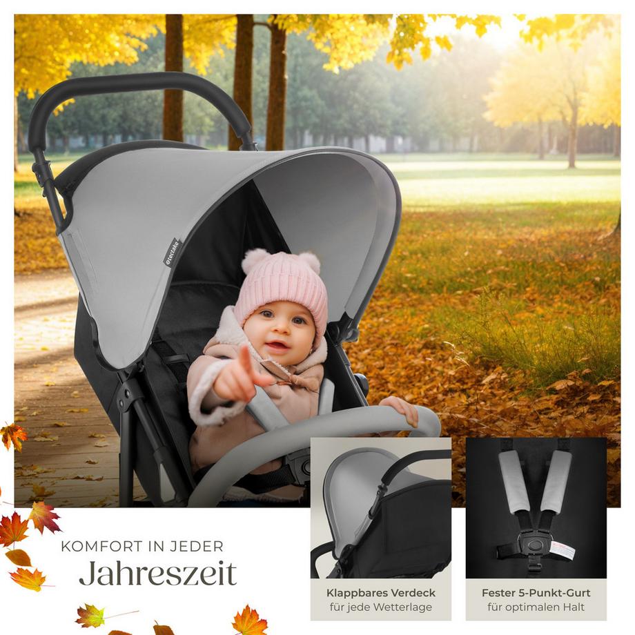 Tectake  Buggy-Kinderwagen Emma klappbar, mit 5-Punkt-Gurt, Bremse und Schutzbügel verstellbare Rückenlehne und Beinablage, faltbares Verdeck 