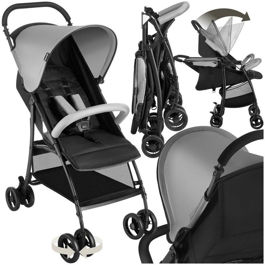 Tectake  Buggy-Kinderwagen Emma klappbar, mit 5-Punkt-Gurt, Bremse und Schutzbügel verstellbare Rückenlehne und Beinablage, faltbares Verdeck 