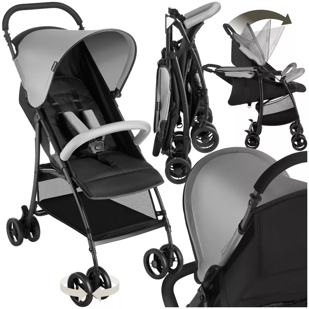 Tectake - Poussette EMMA pliable avec harnais à 5 points, Gris platine