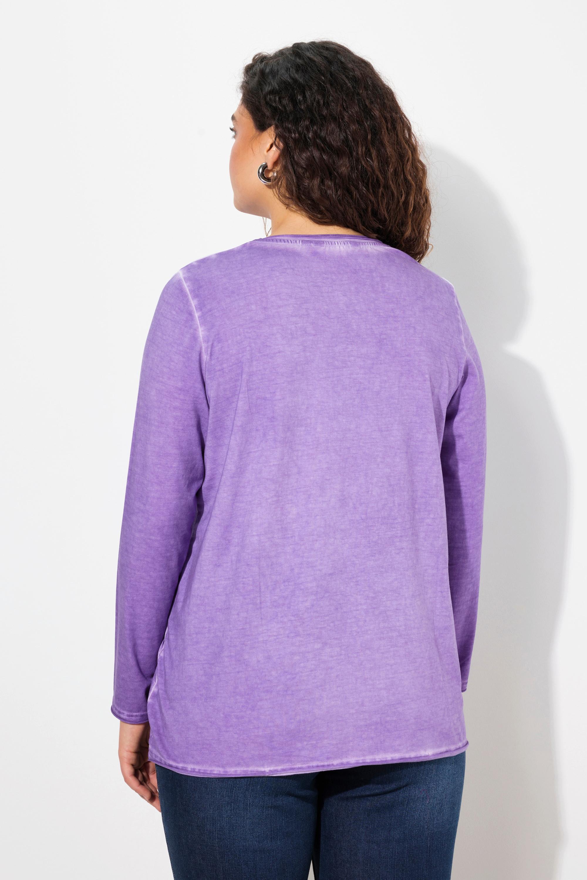 Ulla Popken  Shirt, cold dyed, Pailletten-Herz, V-Ausschnitt, Langarm 