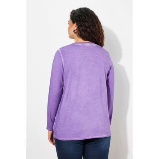 Ulla Popken  Shirt, cold dyed, Pailletten-Herz, V-Ausschnitt, Langarm 