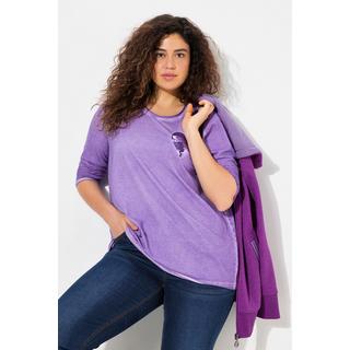 Ulla Popken  Shirt, cold dyed, Pailletten-Herz, V-Ausschnitt, Langarm 