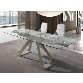 ANGEL CERDA Tavolo da pranzo rettangolare allungabile in vetro temperato e acciaio grigio tortora  
