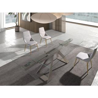 ANGEL CERDA Tavolo da pranzo rettangolare allungabile in vetro temperato e acciaio grigio tortora  