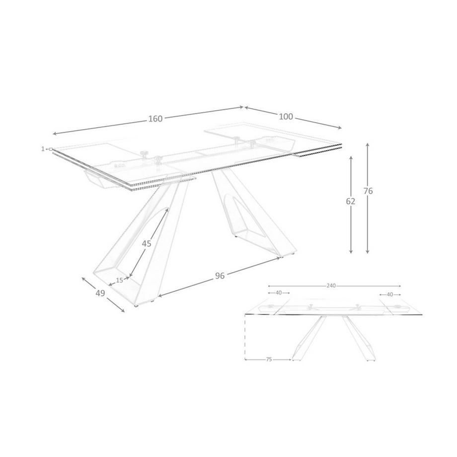 ANGEL CERDA Table de salle à manger rectangulaire à rallonge en verre trempé et acier gris taupe  