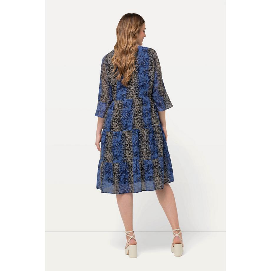 Ulla Popken Robe midi Coupe A Col tunisien Manches 3/4 volantées  