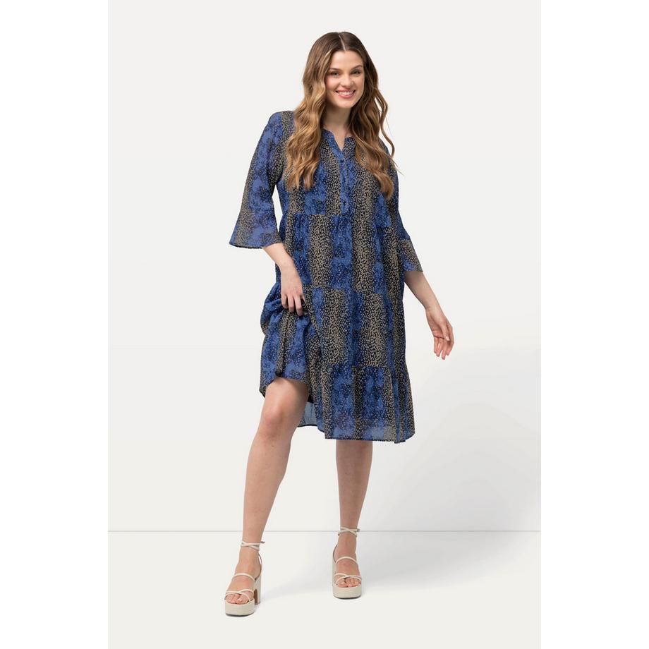 Ulla Popken Robe midi Coupe A Col tunisien Manches 3/4 volantées  