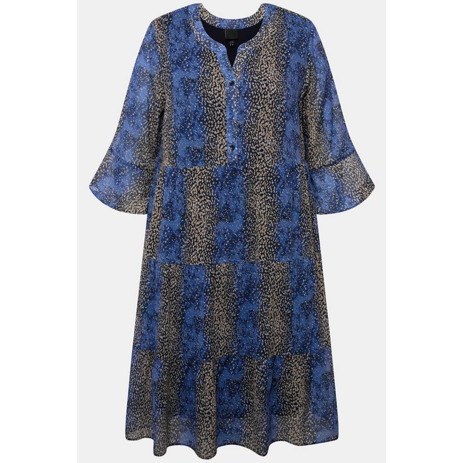 Ulla Popken Robe midi Coupe A Col tunisien Manches 3/4 volantées  