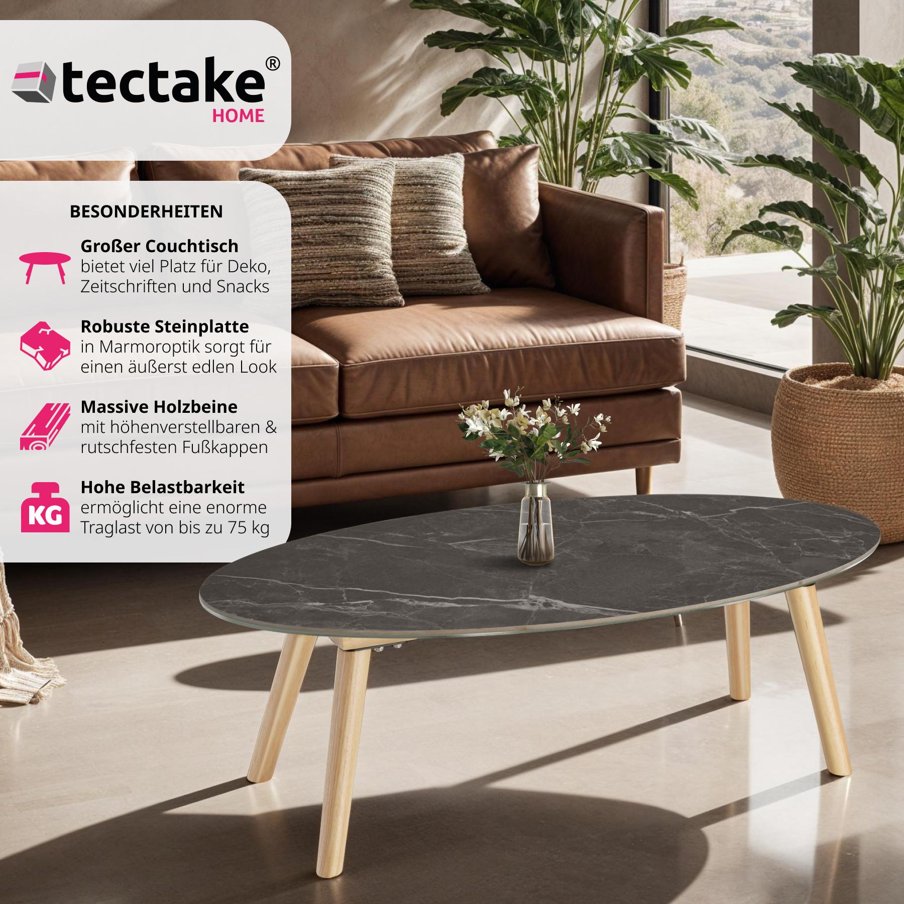 Tectake Ovaler Couchtisch Acerra, Marmoroptik 100x50x34,5 cm  