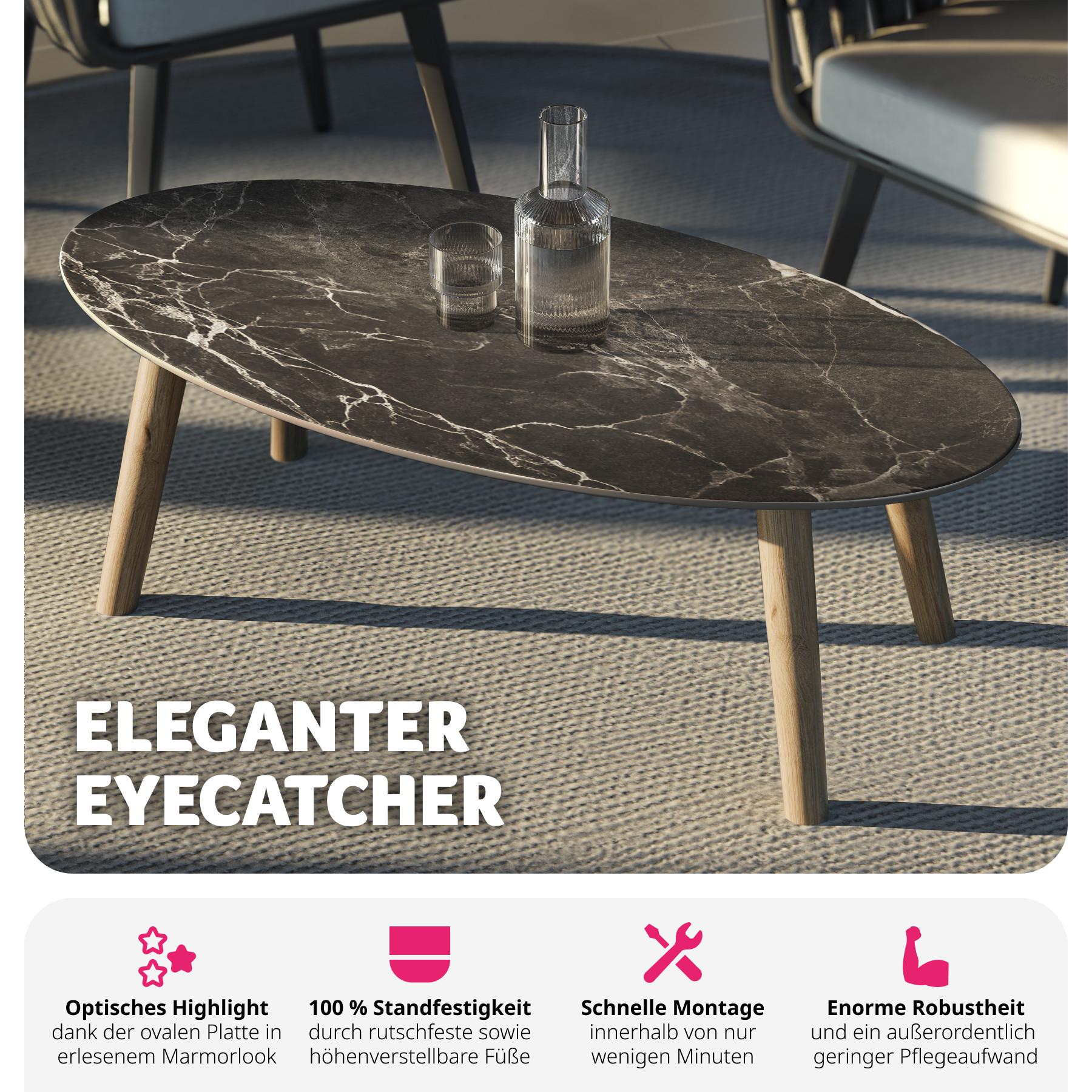 Tectake Ovaler Couchtisch Acerra, Marmoroptik 100x50x34,5 cm  