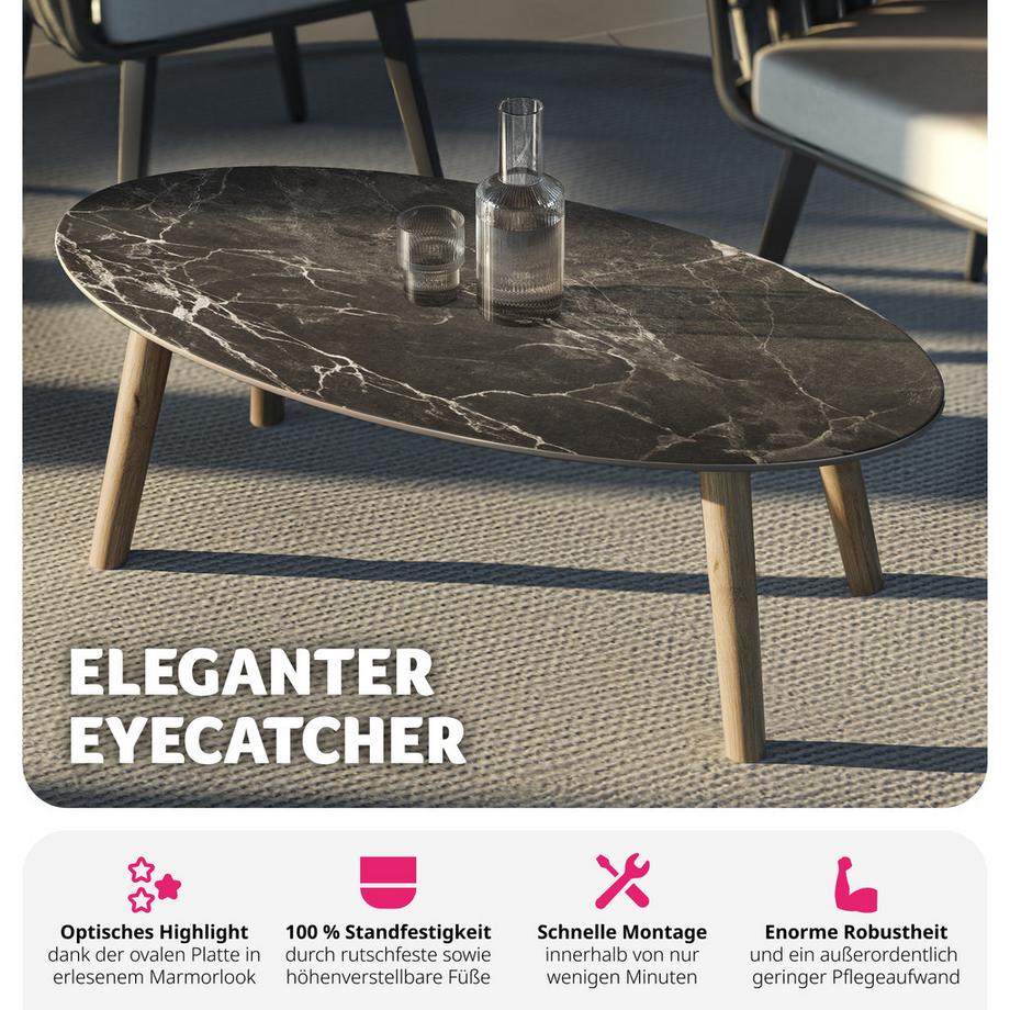 Tectake Tavolino da divano ovale Acerra, effetto marmo 100x50x34,5 cm  