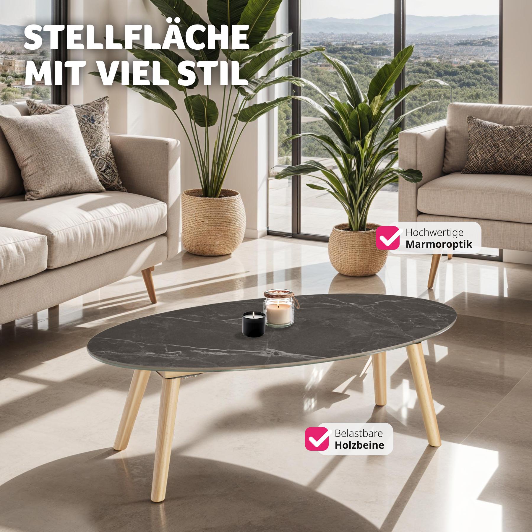 Tectake Ovaler Couchtisch Acerra, Marmoroptik 100x50x34,5 cm  