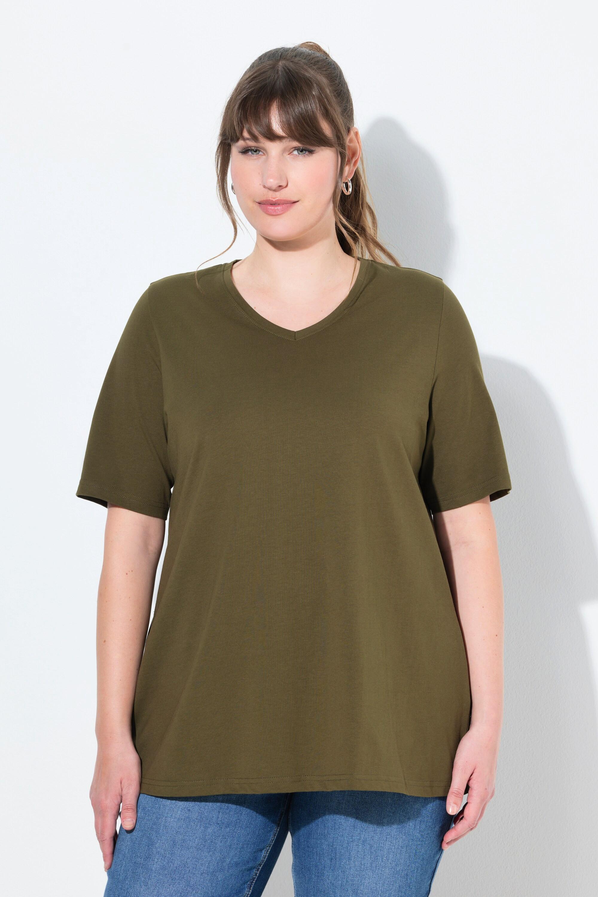 Ulla Popken Confezione da 2 T-shirt Scollo a V Maniche Corte Cotone Biologico  